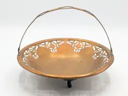 Vintage Farberware Copper Filigree Handled Basket Footed