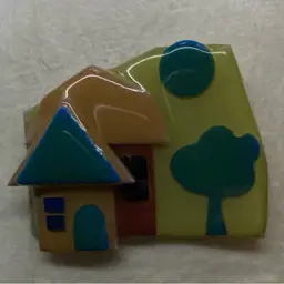 LUCINDA House Pin - This Is One Of Lucinda’s Early Pin Designs ~ Beautiful In Its Simplicity ~ One House And A Barn ~ Green / Blue Tree And Moon