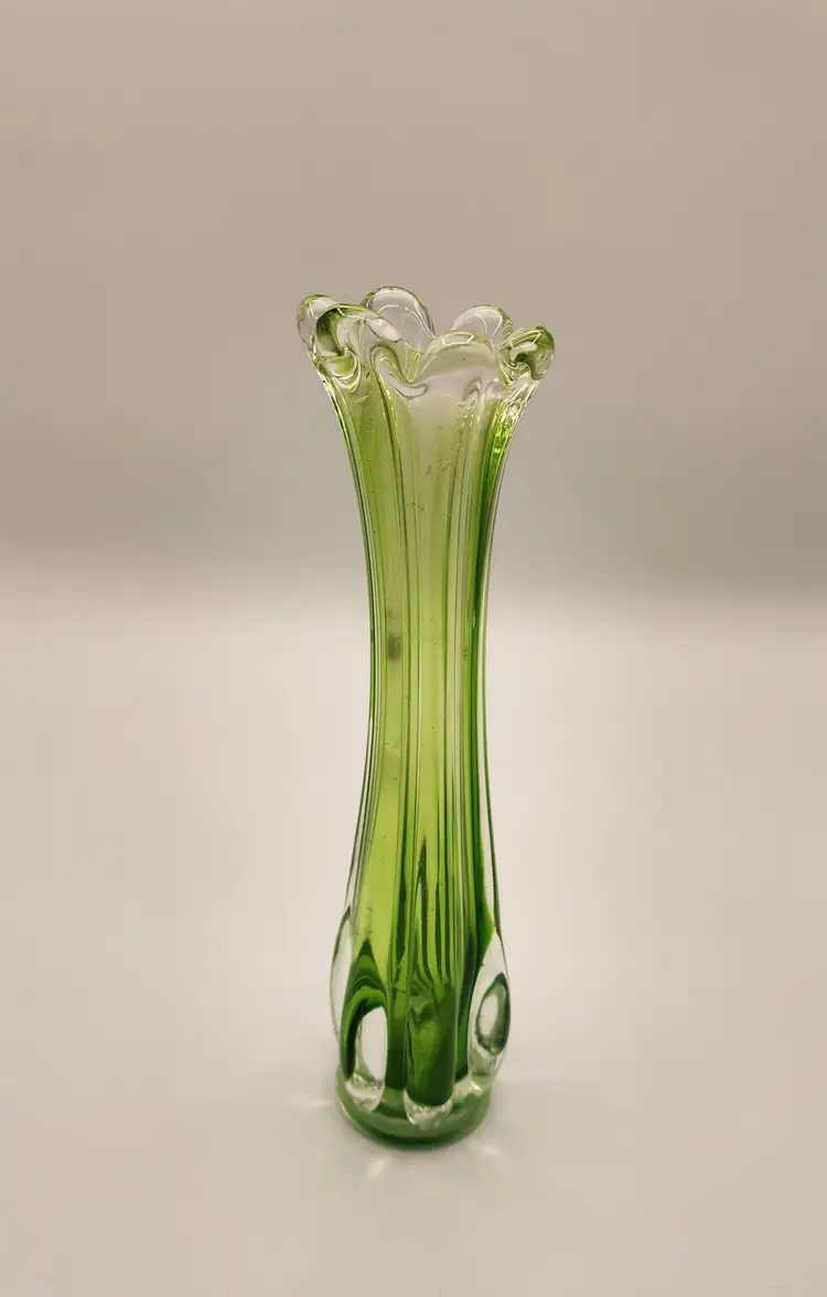 Murano Hand Blown Emerald Swung Glass Flower Vase