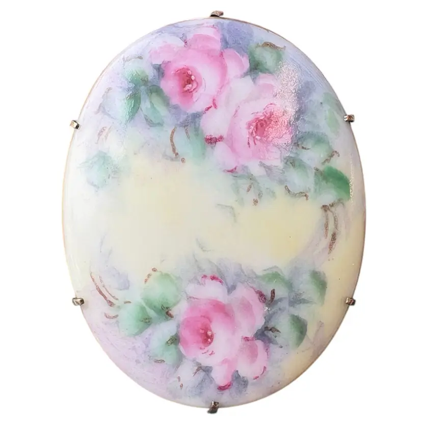 Antique Victorian Hand Painted Porcelain Brooch