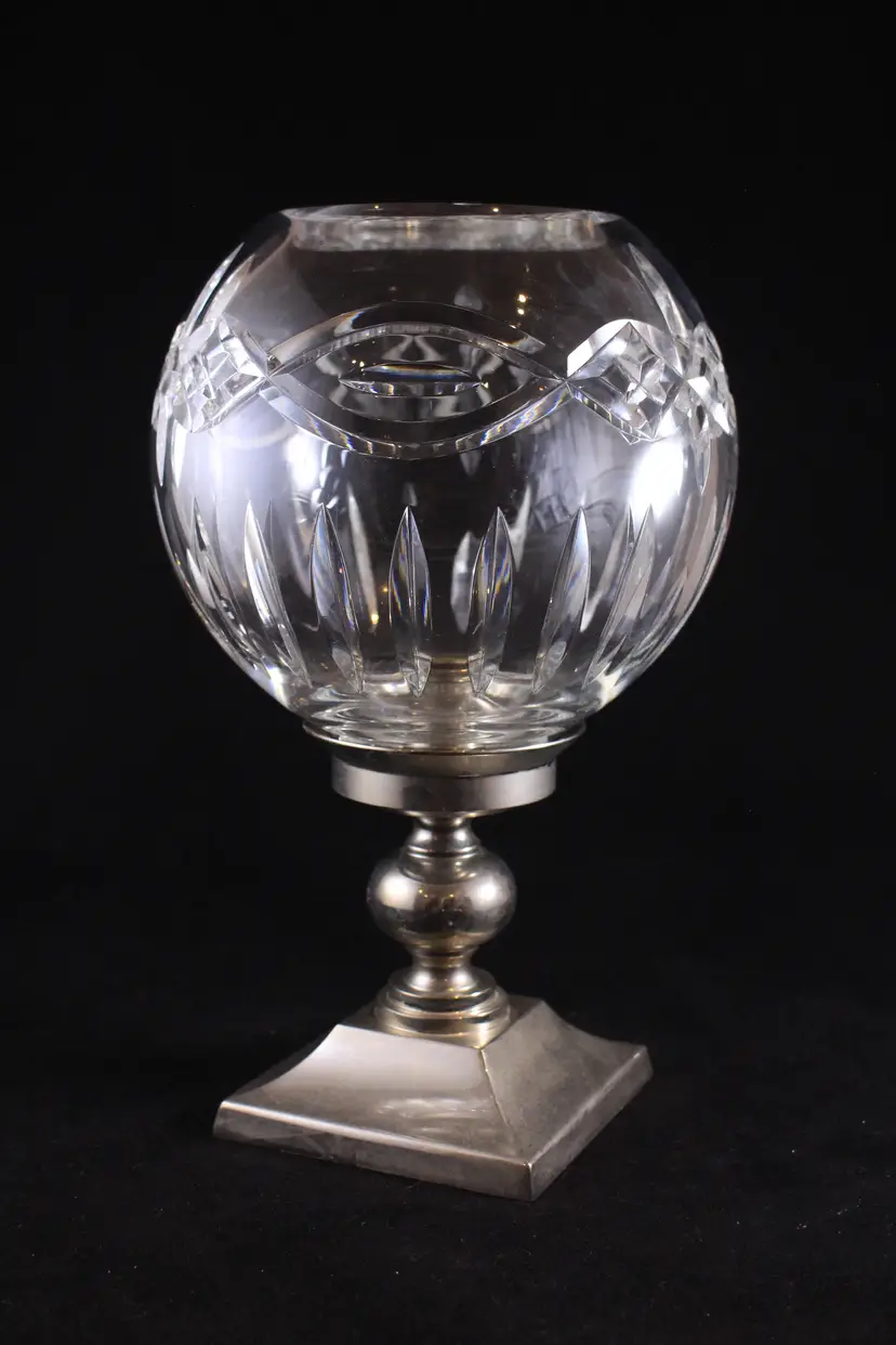 Waterford Crystal Globe Hurricane Candle Holder with Silver Lamp Base