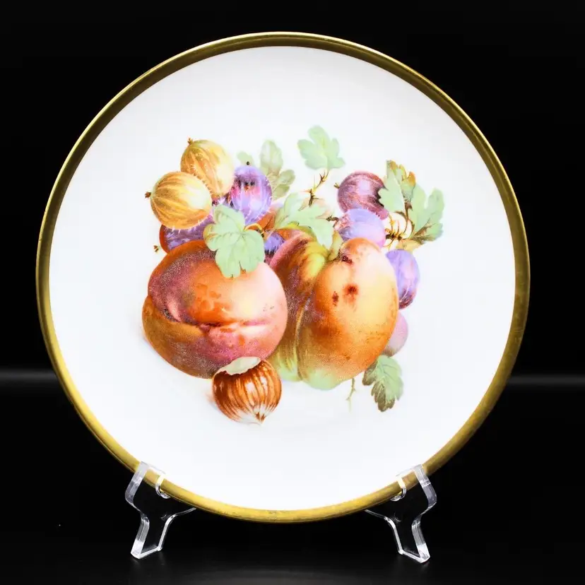 Vintage Collectible 1950s German Jaeger Porcelain Harvest Plate with Gold Trim