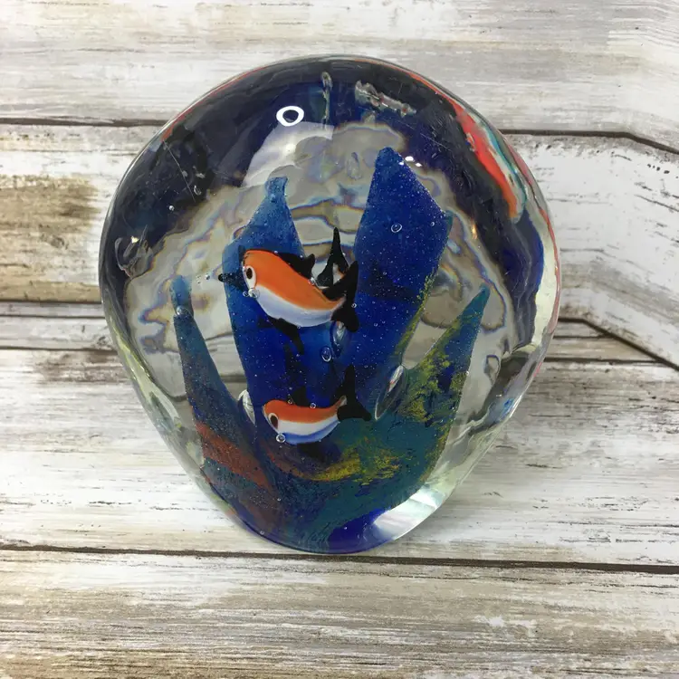 Art Glass Fish in Coral Paperweight