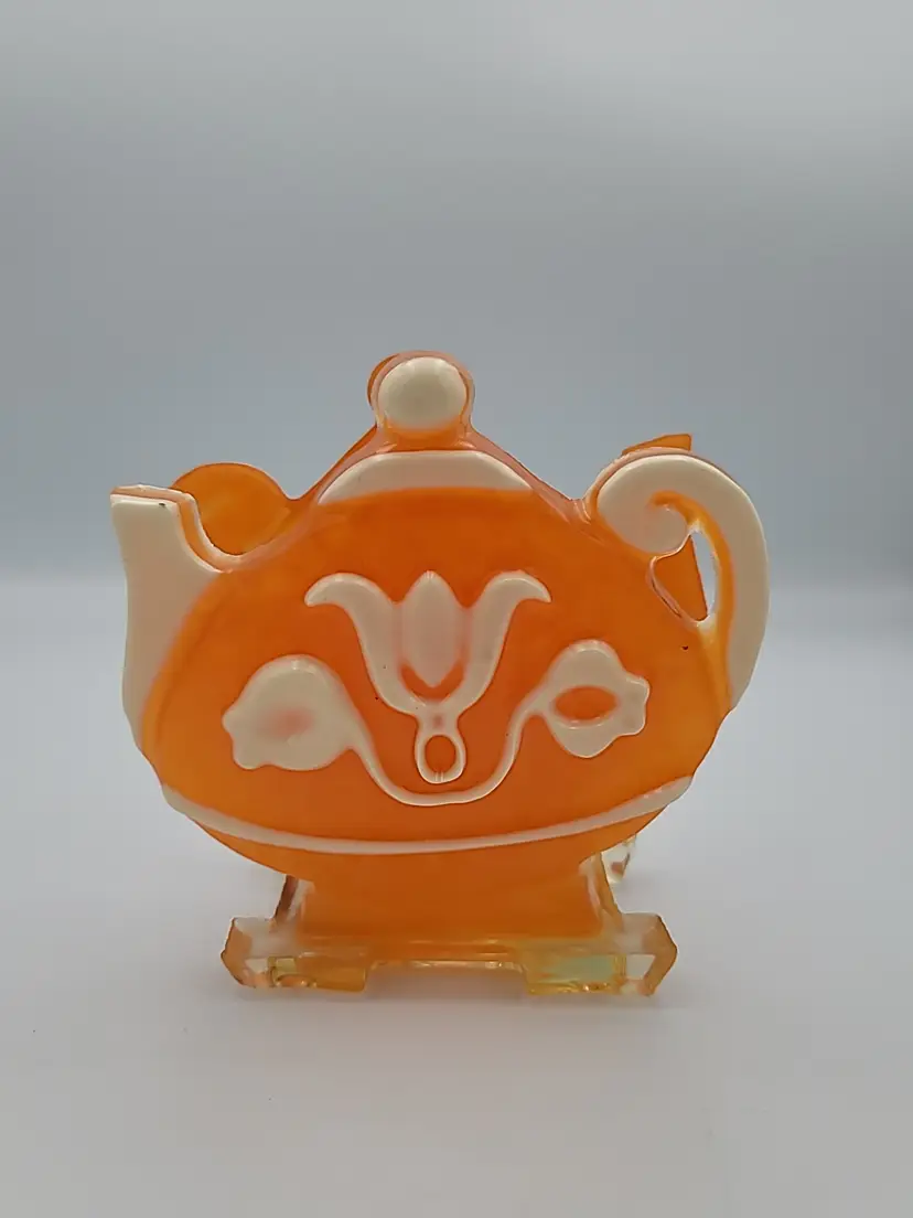 Vintage Lucite Orange Teapot Napkin Holder