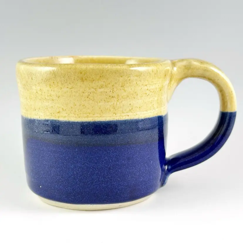 Handmade Studio Pottery, Brown & Blue Striped Stoneware Mug, Made in USA