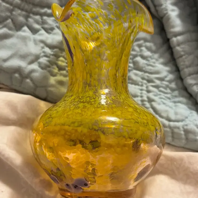 Yellow Colored Crackle Glass Vase