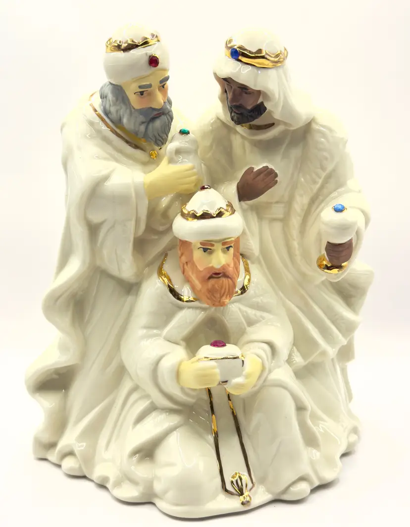 Vintage Three Wise Men Figurine 14k Gold Jade Porcelain, Hand-Painted Nativity Scene Decor, Holiday By Kirkland’s, Made In China