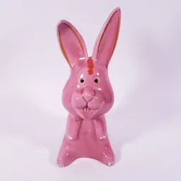 Vintage ITALIAN POTTERY Pink Bunny Rabbit Ceramic BANK