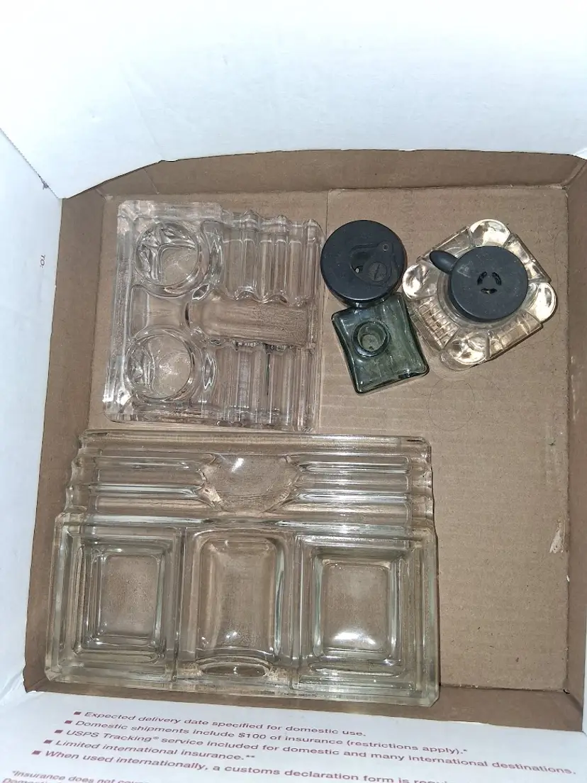 ANTIQUE GLASS DESK/OFFICE ORGANIZERS/INK BOTTLES Boxed Lot