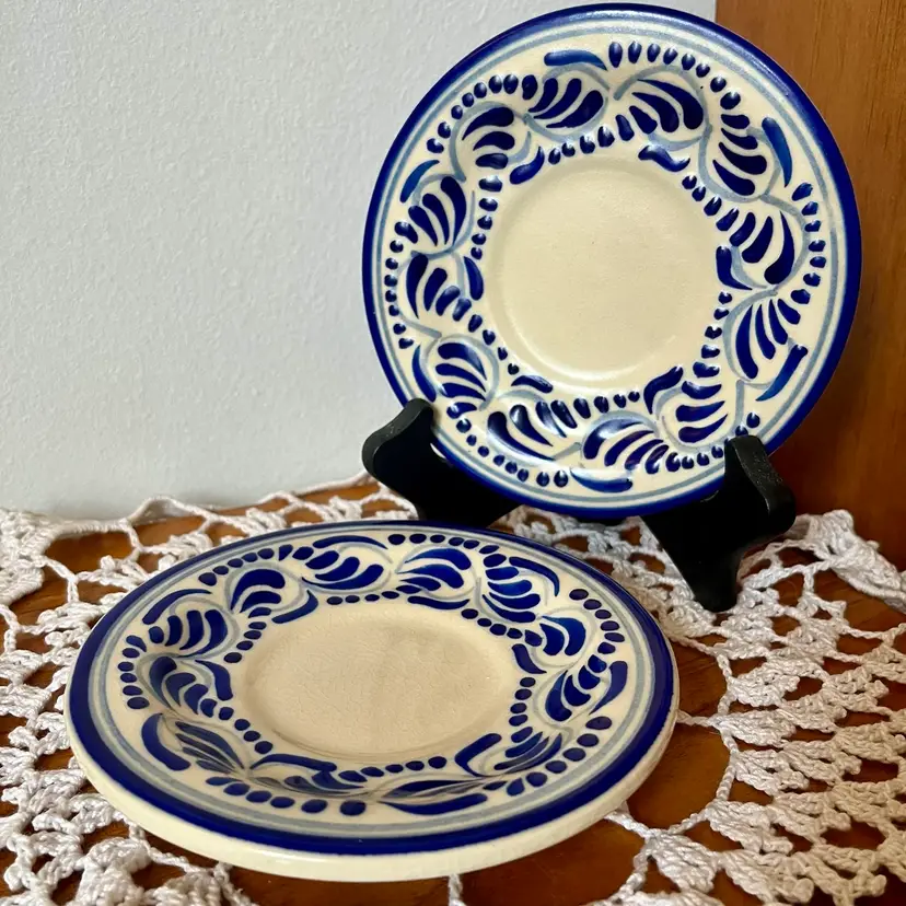 Vintage Blue And White Taladura Mexico Small Plates Set Of 2