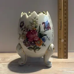 Planter Cracked Egg VTG Eggshell Purple Floral Hand Painted 5”