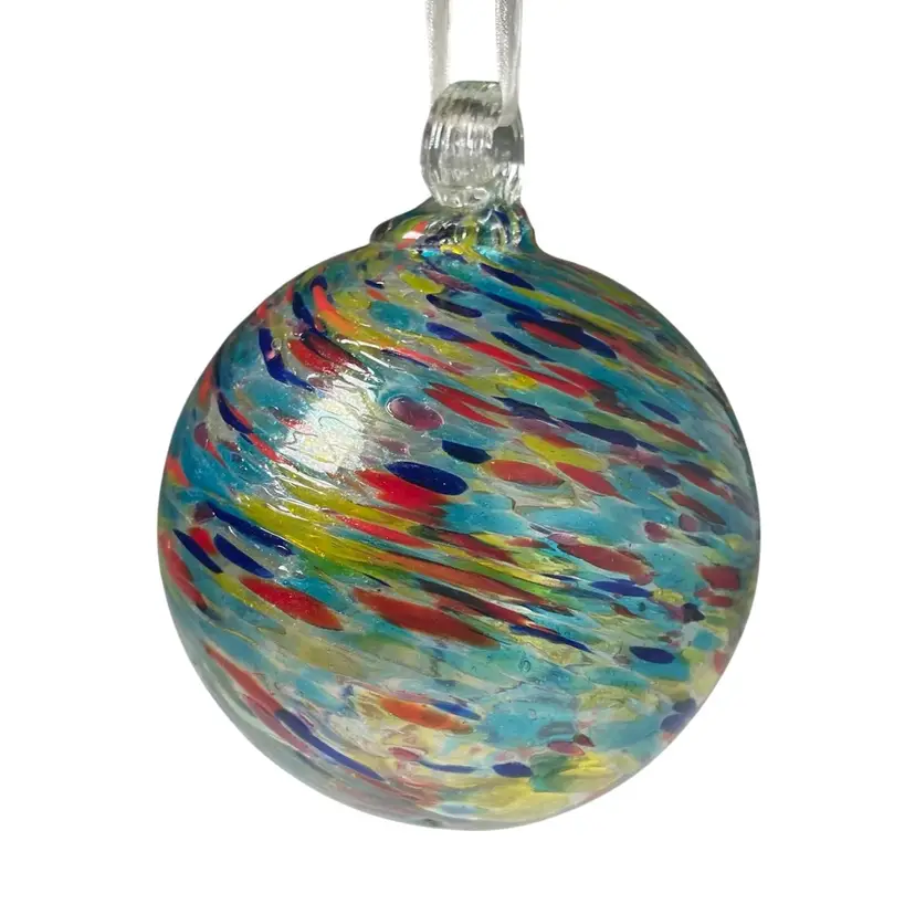 Thick Hand Blown Art Glass Confetti Orb Ornament Cadmium Glow 4"