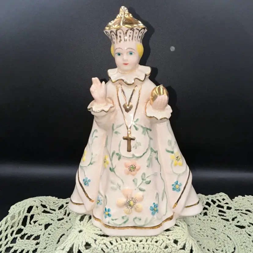 Vintage Infant of Prague Catholic Hand Painted Ceramic Statue -As Is