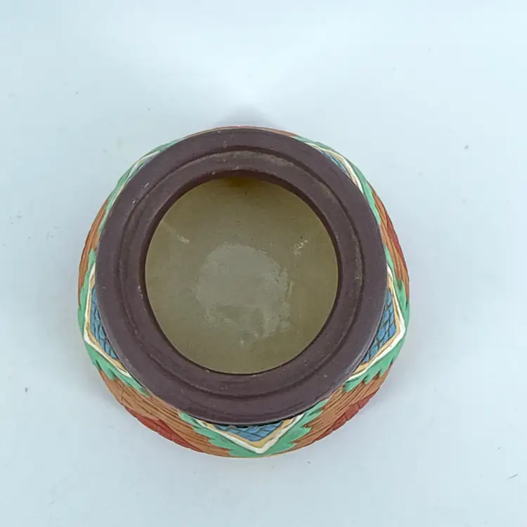 Hand Painted 3.75" Diameter Southwestern Folk Art Pottery Planter Bowl Vase