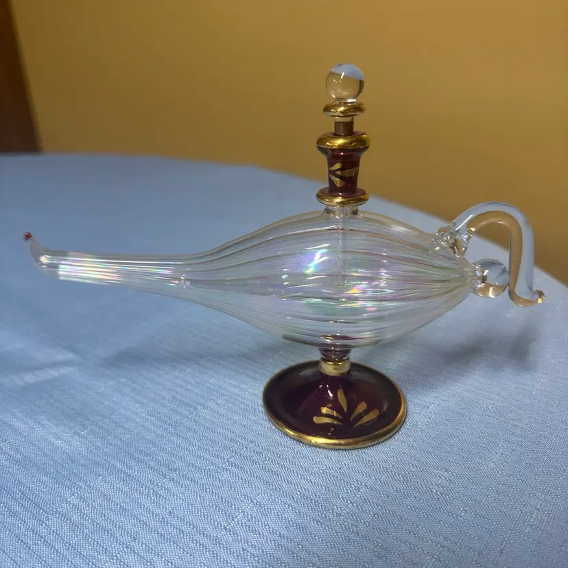 Aladdin Lamp Hand Blown Egyptian Glass Perfume Bottle Large 7.5" X 5"