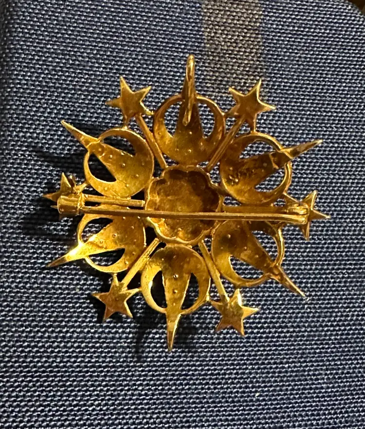 Antique 14k Seed Pearl & Diamond Star Snowflake Pendant Pin
