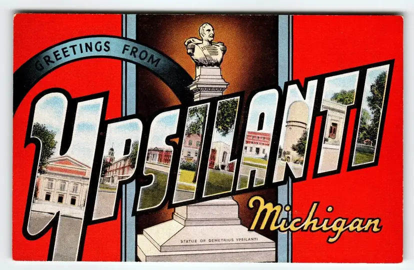 Greetings From Ypsilanti Michigan Large Big Letter Postcard Linen Unused Kropp