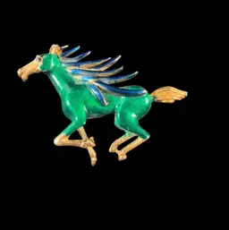 Vintage Boucher Running Horse SIgned Enameled Gold Tone 1.75”