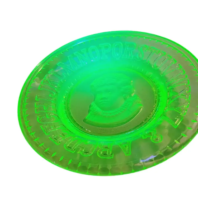 Antique Uranium Glass Children's ABC Plate EAPG Clay's Crystal Works