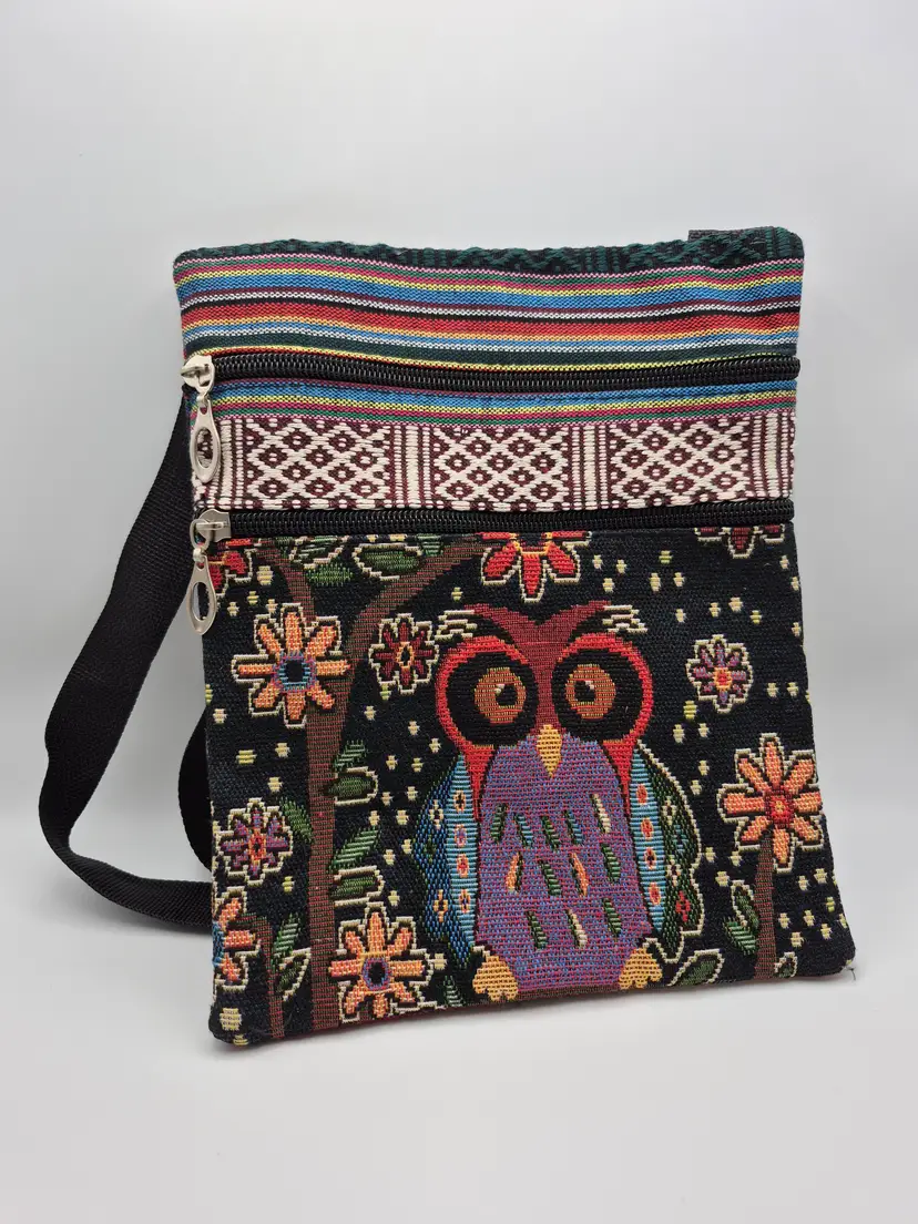Embroidered Owl Shoulder Bag