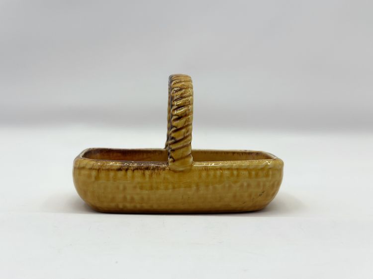 Amber Glaze Ceramic Basket, Japanese Mid-Century, Enesco Style, Salt Pepper Holder