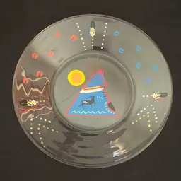 Studio Art Painting on Glass Plate Signed Edle S. Elk 2001 Vintage 8" Diameter