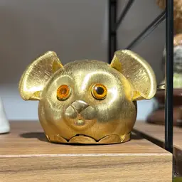 Vintage Napier Piggy Bank-  Big Ear Mouse Head Face Florentine Brushed Gold Tone & Black/orange Eyes