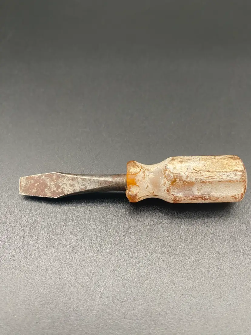 Vintage White Wooden Handled 3.5" Flathead Screwdriver