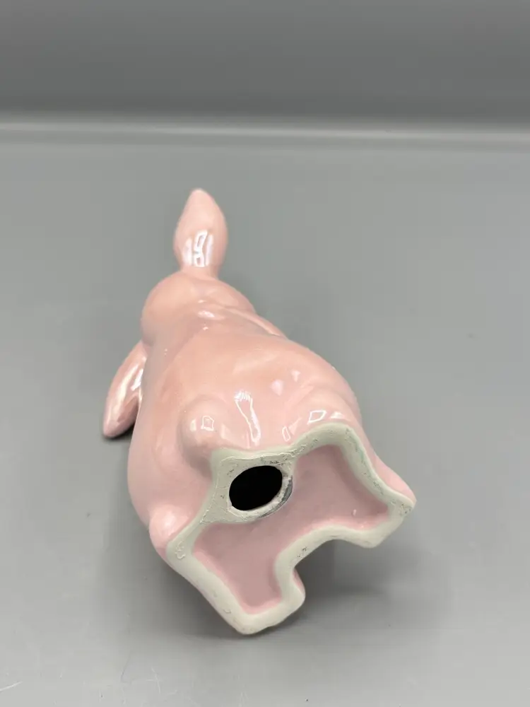 Glossy pink ceramic Easter bunny with flowers