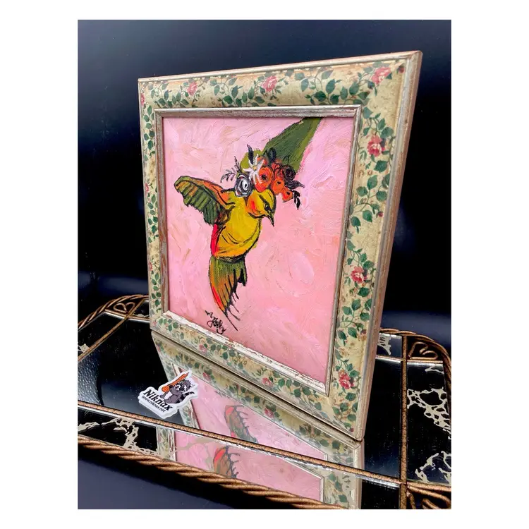 Sweet Pea
New Original Bird Painting 
On 8”x8” Canvas
In 10”x10” Preloved Frame
Bird Art
No Glass