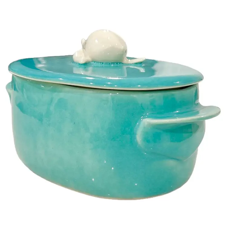Hand Crafted Robin Egg Blue and White Ceramic Kitchen Canister Storage Container