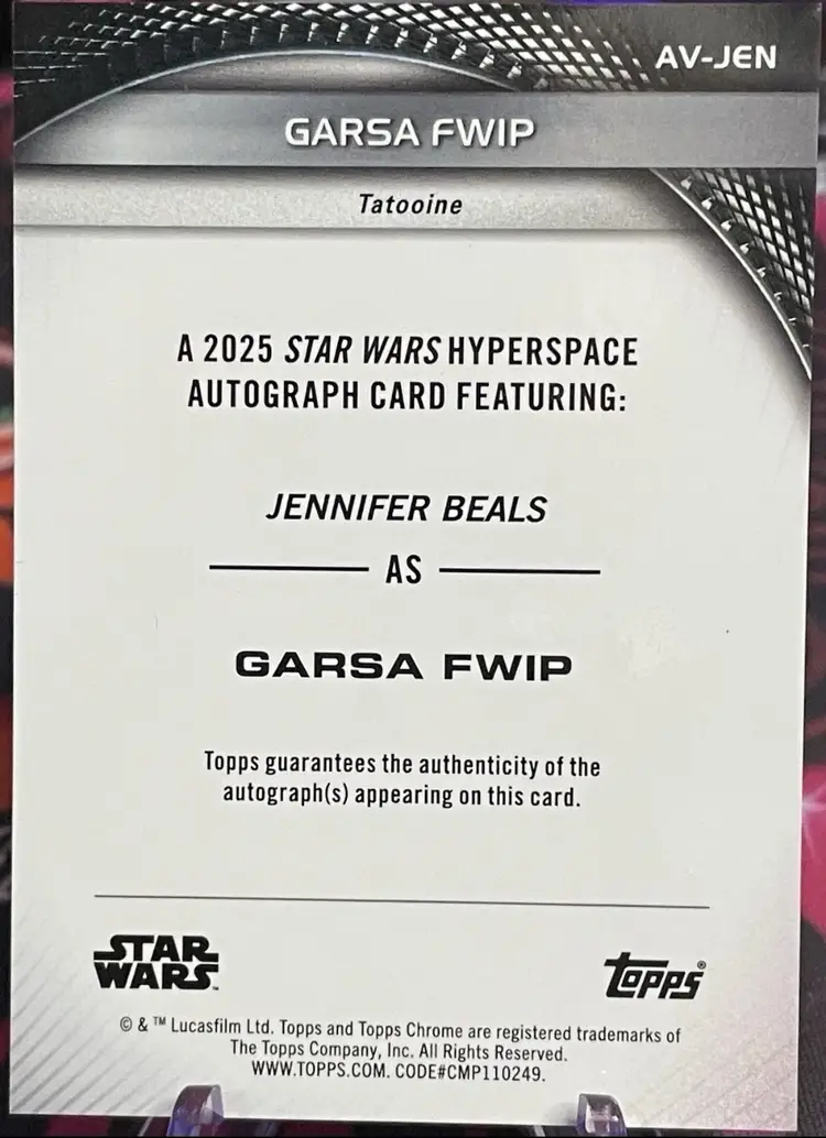 2025 Topps Chrome Star Wars Hyperspace Jennifer Beals/Garsa Fwip Auto Gold #/25