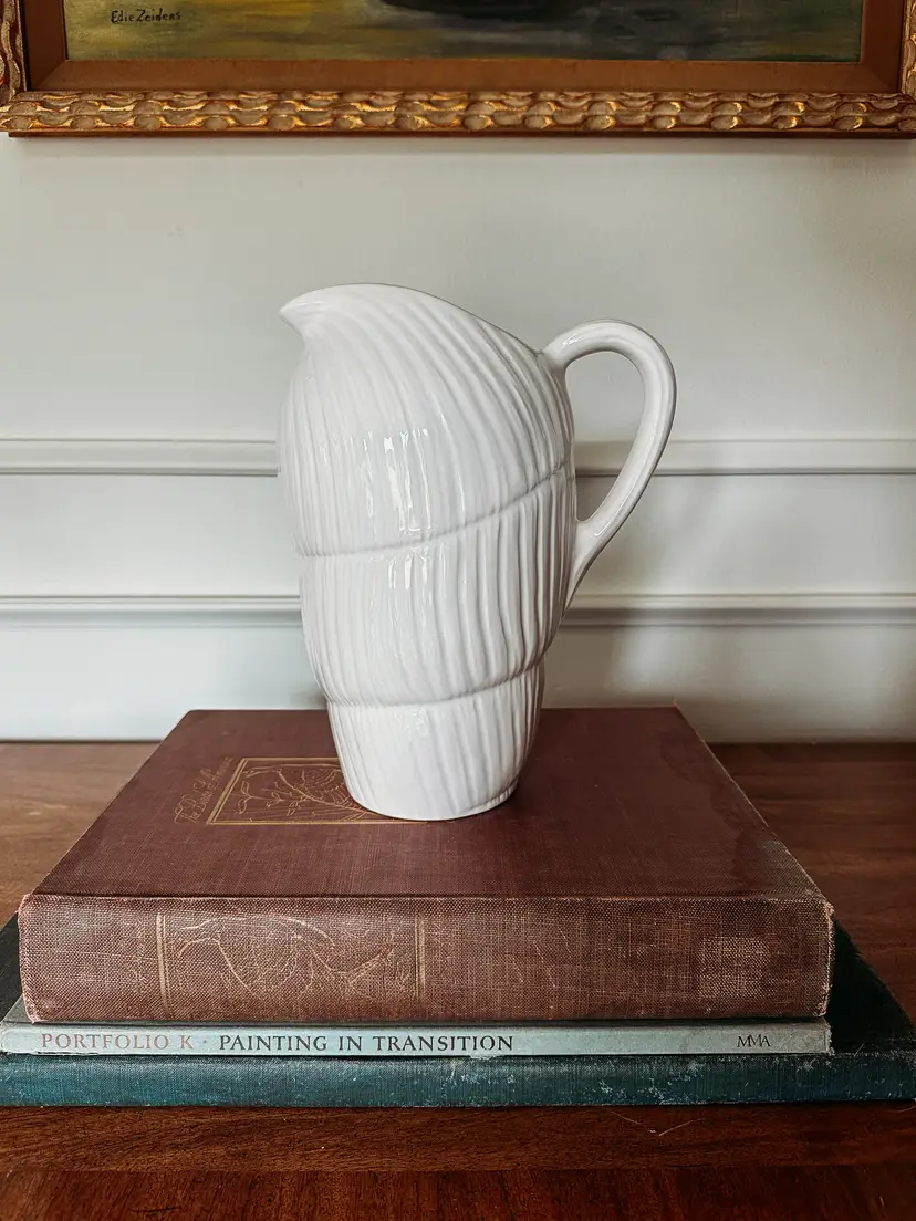 Vintage White Shell Shaped Ceramic Pitcher