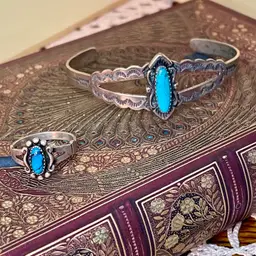 Vintage Sterling Silver and Turquoise Southwestern Bracelet and Ring Set Lot