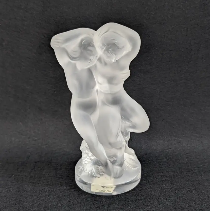 Vintage Lalique Nudes Pan & Diana Frosted Crystal France Le Faune Signed 11907
