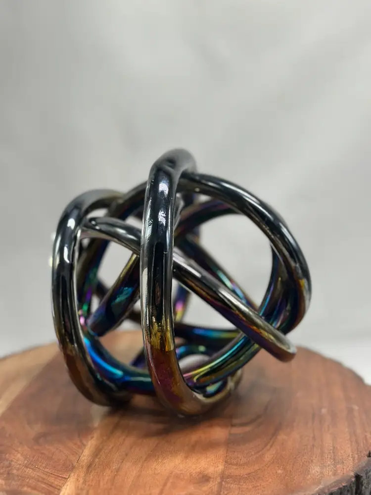 Art Glass Infinity Knot Irridescent Paperweight Carnival Color Glass Large Beautiful