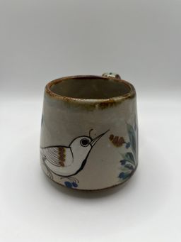 Vintage Ken Edwards Tonala Mexican Pottery Mug Coffee Cup Blue Brown Green White Bird Butterfly Signed