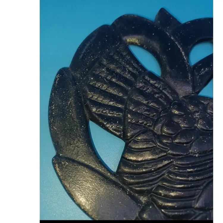 Vintage Black Pottery rooster trivet wall hanging Chicken