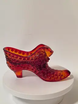 Vintage Fenton Amberina Red Orange Hobnail Cat Head Shoe Cadmium Glow
