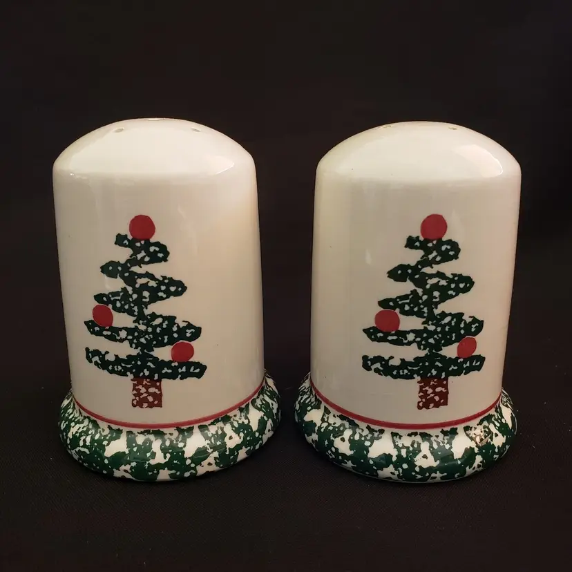 Christmas Tree Salt and Pepper Shakers Sponge Art - Furio made in Italy 3 1/2"