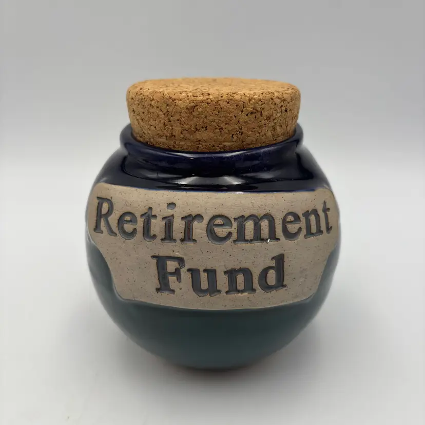 Tumbleweed Pottery Stoneware Retirement Fund Ceramic Stash Jar With Cork Lid