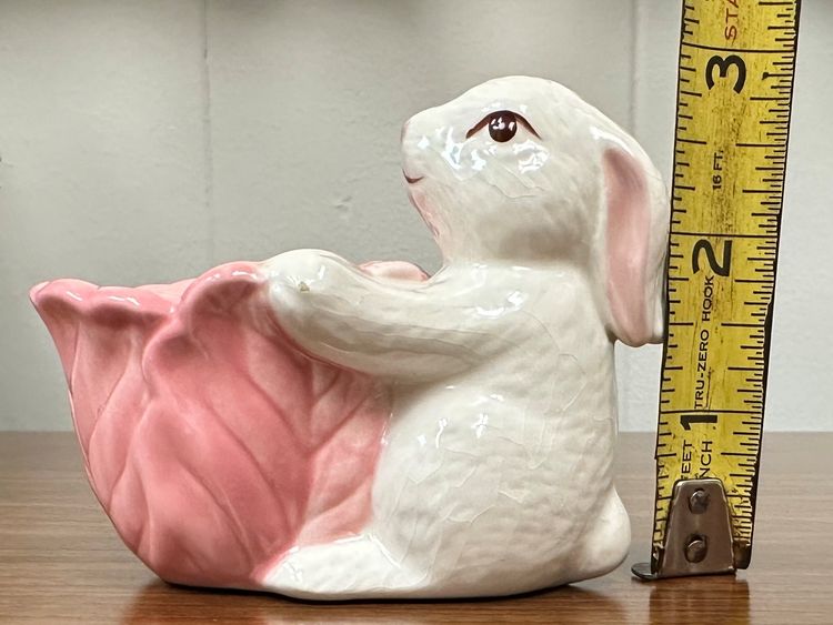 Vintage Bunny Rabbit Egg Holder / Shallow Vase Porcelain Approx. 2 3/4" Tall