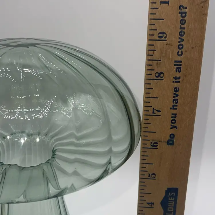 Art Glass Ribbed Mushroom Green 9” Tall