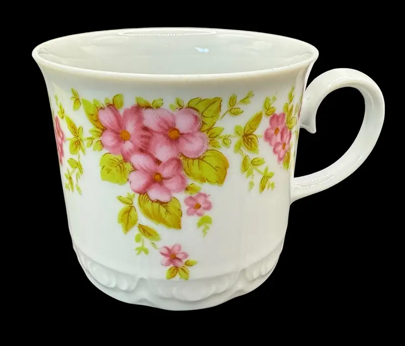 Vintage Mitterteich Bavaria Small Porcelain Coffee Cup White Pink Floral Germany