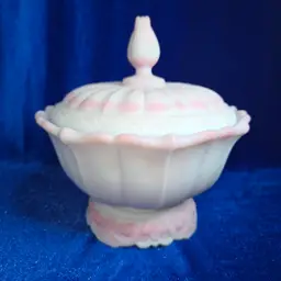 Fenton Satin Blue Burmese Ogee Jar Connoisseur Coll'n Vintage 1984 Marked