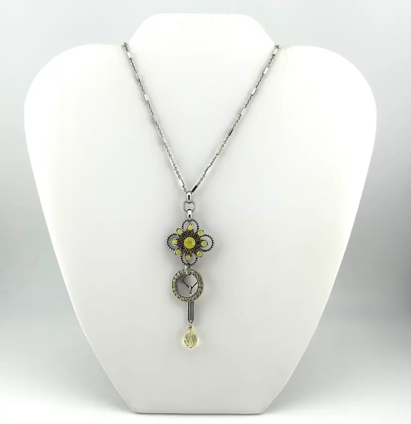 Signed Silver Tone Mariana Crystal Flower Necklace 16β With 4β Extender