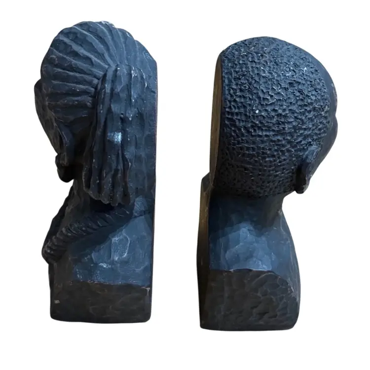 vintage hand-carved African hardwood bust sculptures bookends