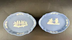 Lot Of 2 Blue Wedgwood Trinket Trays Bas Relief Cherubs 4.5" & 4"