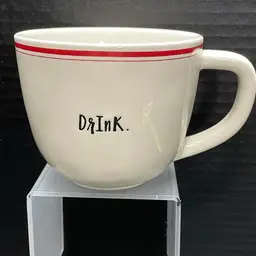 Early RAE DUNN Magenta “Drink” Coffee Mug Cup Typewriter Font
