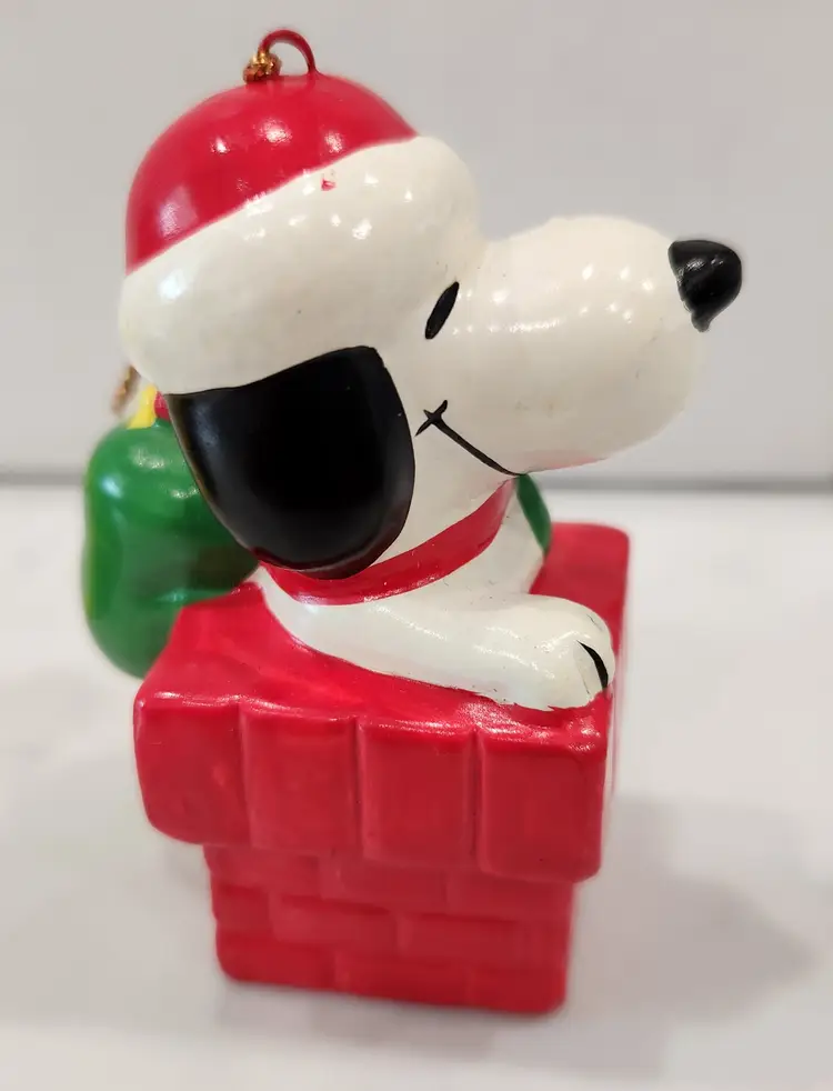 Vintage Snoopy Ceramic Christmas Ornaments Snoopy in Chimney/On Dog House